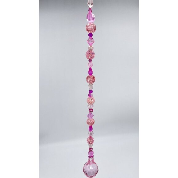 Beaded Suncatcher Pink Crystal Prism Hanging Patio Decor Yard Art Tree Jewelry - Picture 4 of 10